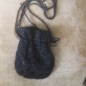 Black beaded evening pouch